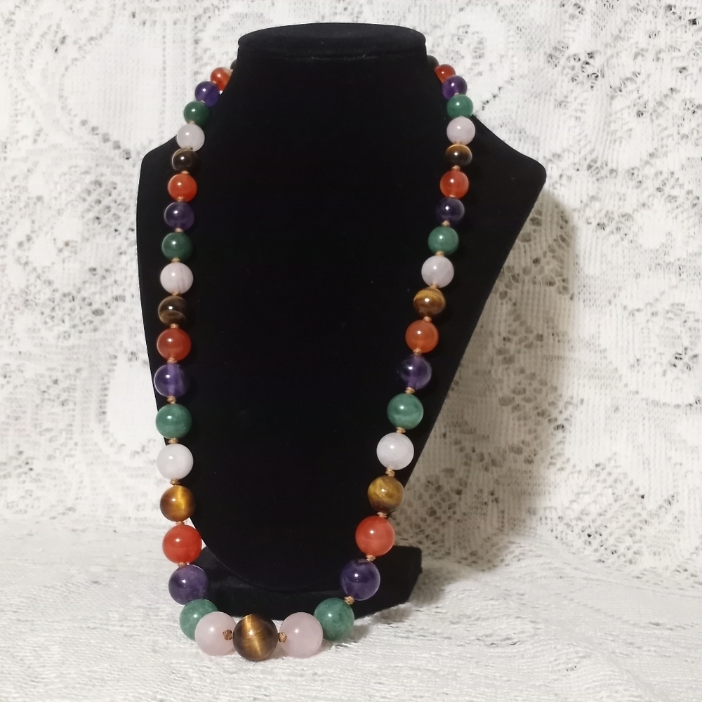 Vintage 50s Genuine Gem Stone Graduated Bead Necklace Silver Clasp Amethyst